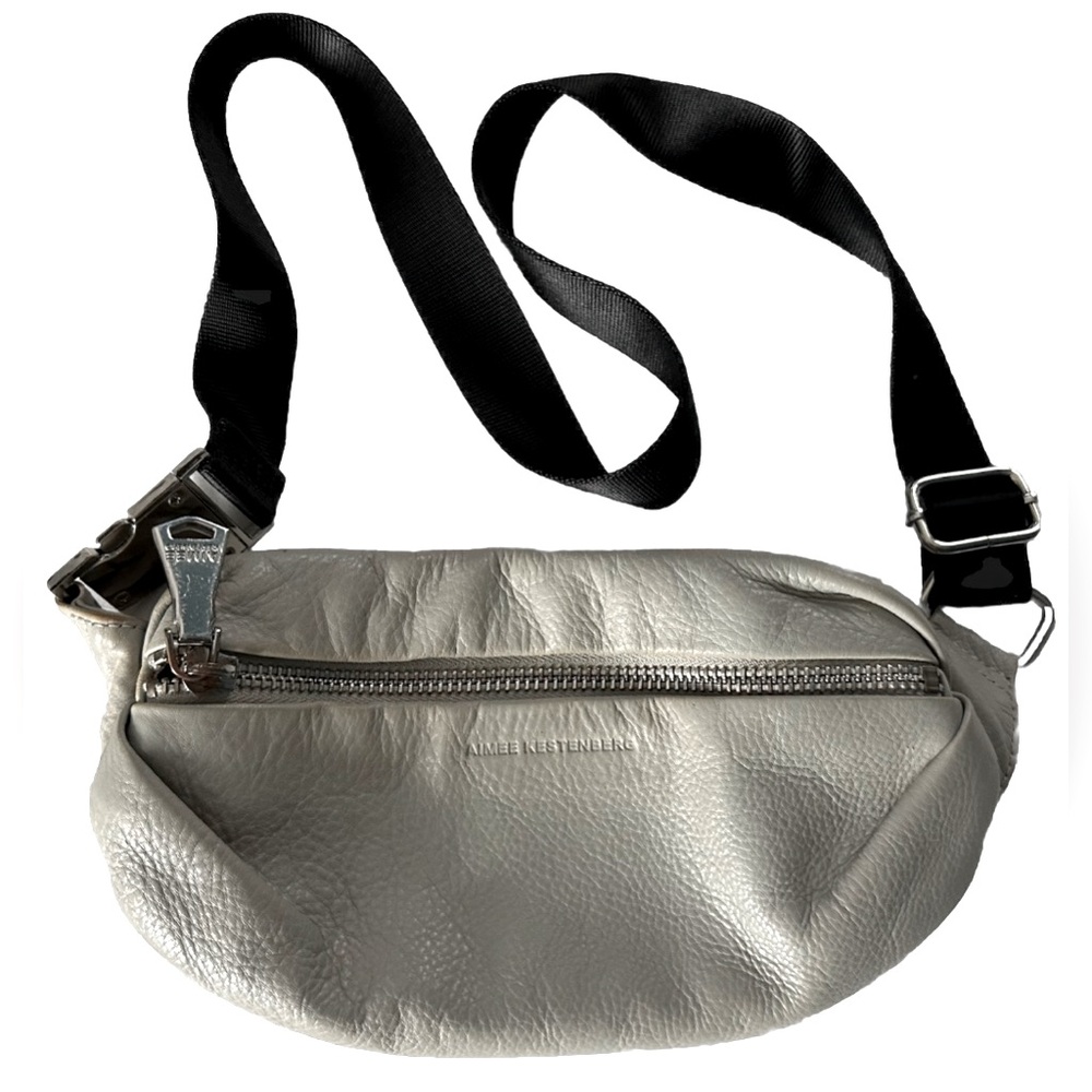 Aimee Kestenberg Milan Gray Leather Waist Crossbody Bum Travel Bag Purse